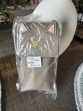 Cat Ear Sunglasses Case in Stone with Pink Detail